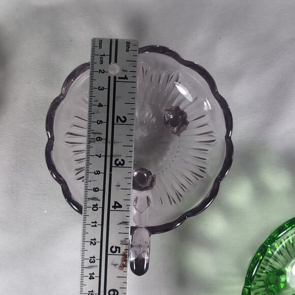 4 Set Depression Bowl Uranium Glass Pedestal Multicolor Black Green Pink Handle - Picture 12 of 15